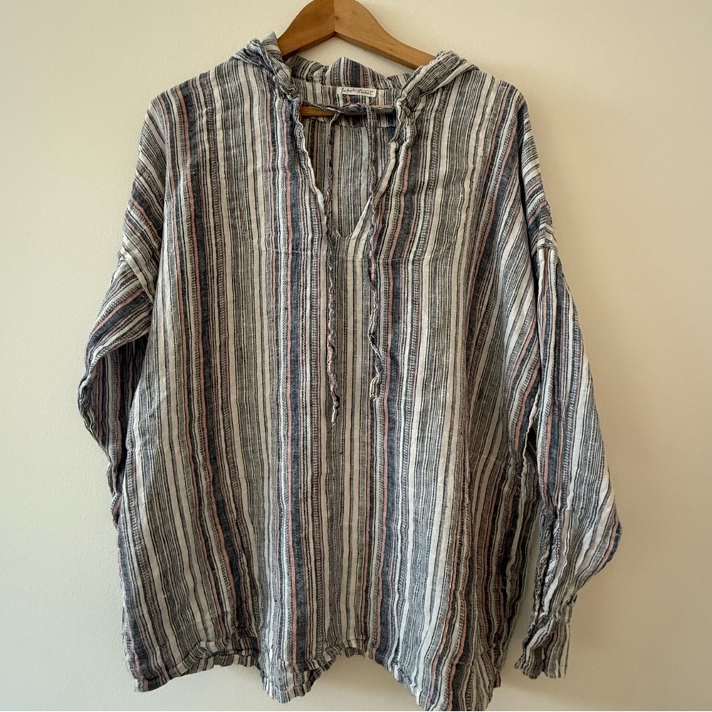Free People x CP Shades Striped Linen Alex Hoodie Sz. Small